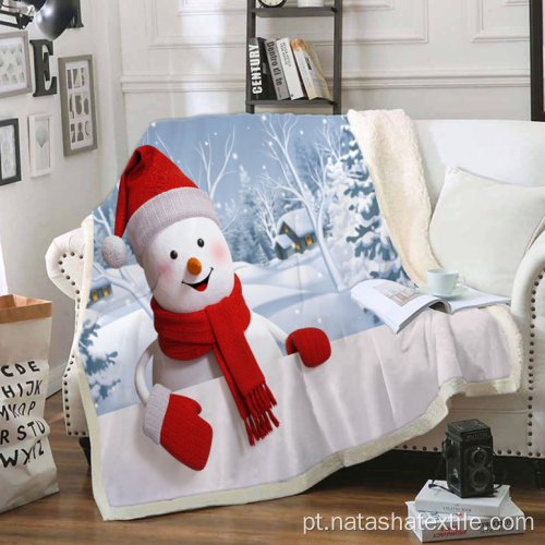 Cobertor de pelúcia de cristal com padrão de boneco de neve de Natal